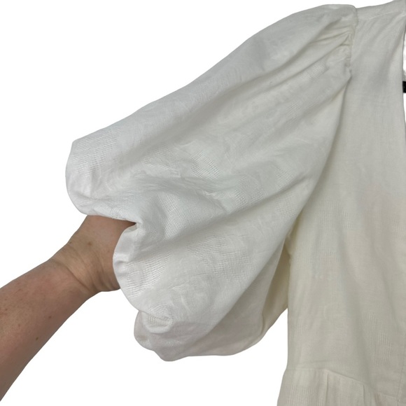 Show Me Your Mumu Sz L Women's White Poof Sleeve Smocked Odette Midi Dress NWT - Picture 5 of 16